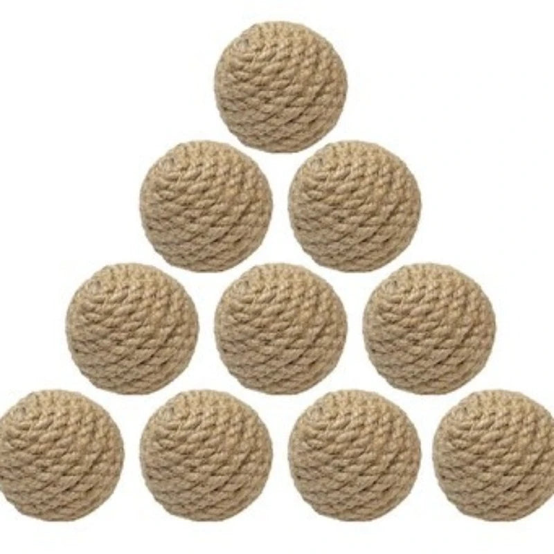 10pcs Solid Color Sisal Cat Teasing Toy Set - Durable Bell Balls & Teeth-Grinding Stick