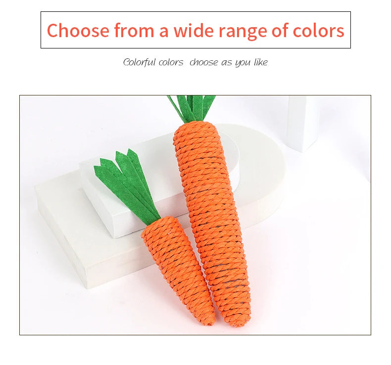 Carrot Pet Cat Toy - Paper Rope Chew with Built-in Bell for Small Animals