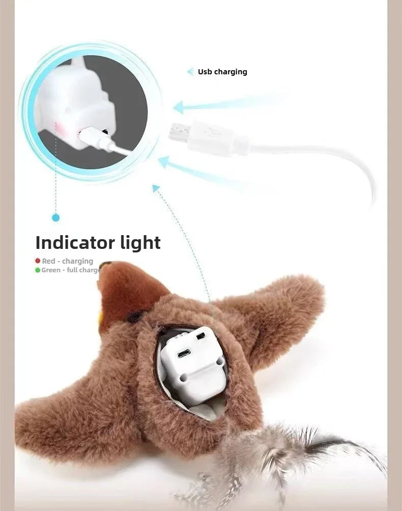 Juguetes interactivos para gatos, pájaro volador recargable, juguete para gatos que canta y aletea, no vuela, se le puede agregar hierba gatera, juguete de peluche activado al tacto