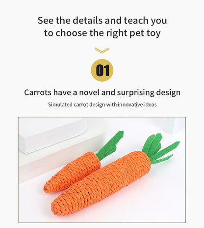 Carrot Pet Cat Toy - Paper Rope Chew with Built-in Bell for Small Animals