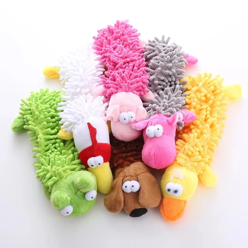 Plush Cat Toy with Sound - Mop Fur Shell Frog & Hippo for Teeth Grinding