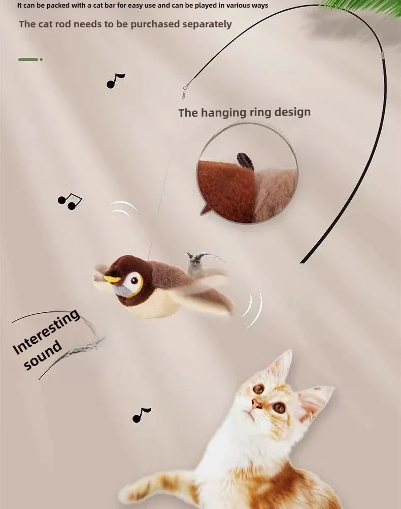 Juguetes interactivos para gatos, pájaro volador recargable, juguete para gatos que canta y aletea, no vuela, se le puede agregar hierba gatera, juguete de peluche activado al tacto