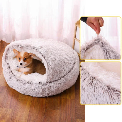 Soft Plush Round Cat Bed - 2-in-1 Pet Mattress & Sleeping Bag for Cats