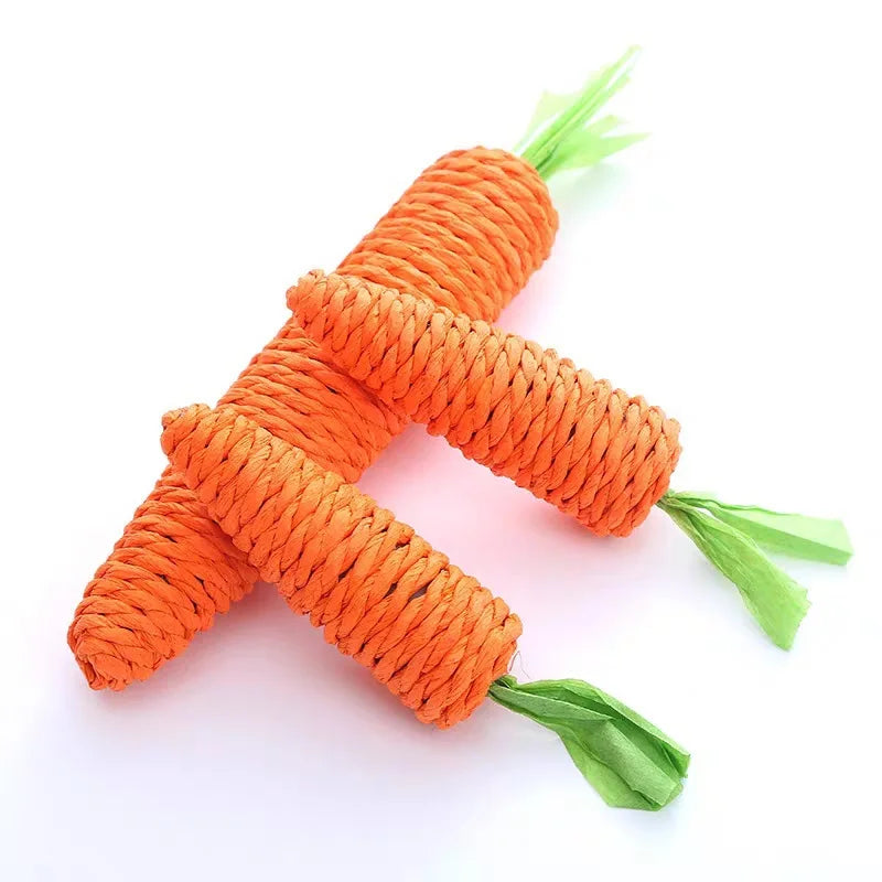 Carrot Pet Cat Toy - Paper Rope Chew with Built-in Bell for Small Animals