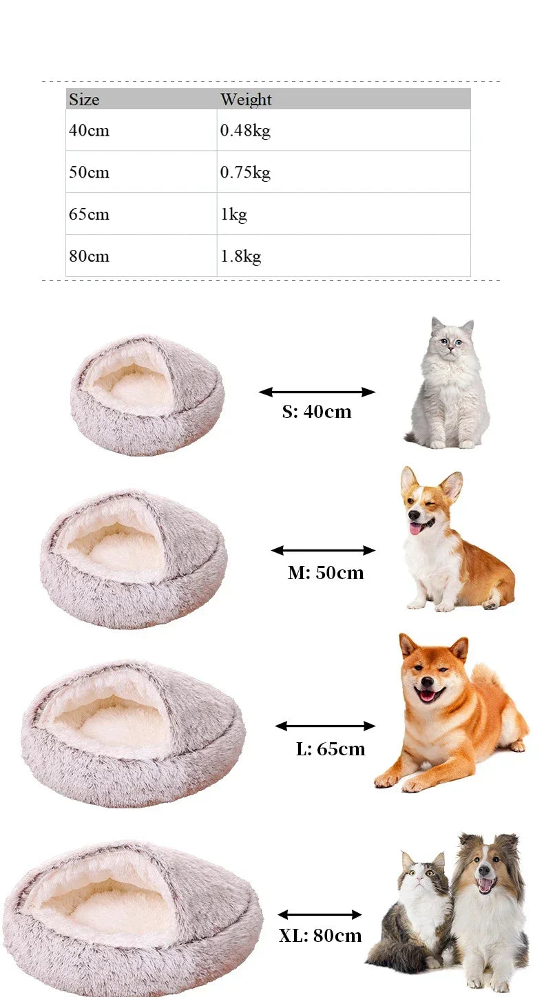 Soft Plush Round Cat Bed - 2-in-1 Pet Mattress & Sleeping Bag for Cats