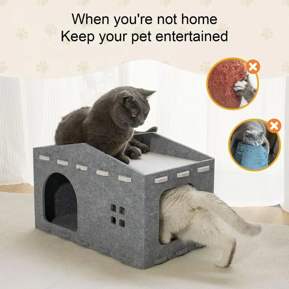 Felt Cat Cave Retreat: Scratching Cube & Cozy Nest for Multiple Cats