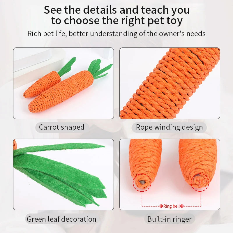 Carrot Pet Cat Toy - Paper Rope Chew with Built-in Bell for Small Animals