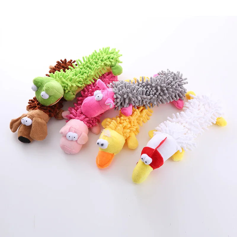 Plush Cat Toy with Sound - Mop Fur Shell Frog & Hippo for Teeth Grinding