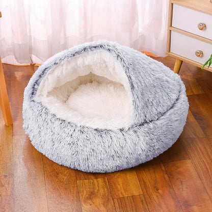 Soft Plush Round Cat Bed - 2-in-1 Pet Mattress & Sleeping Bag for Cats