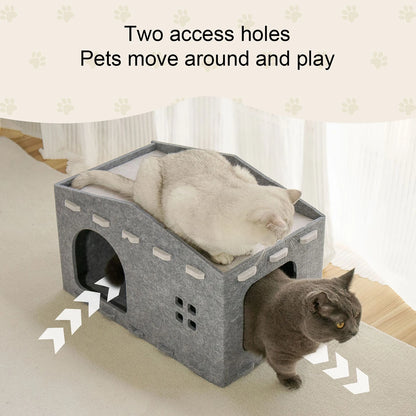 Felt Cat Cave Retreat: Scratching Cube & Cozy Nest for Multiple Cats