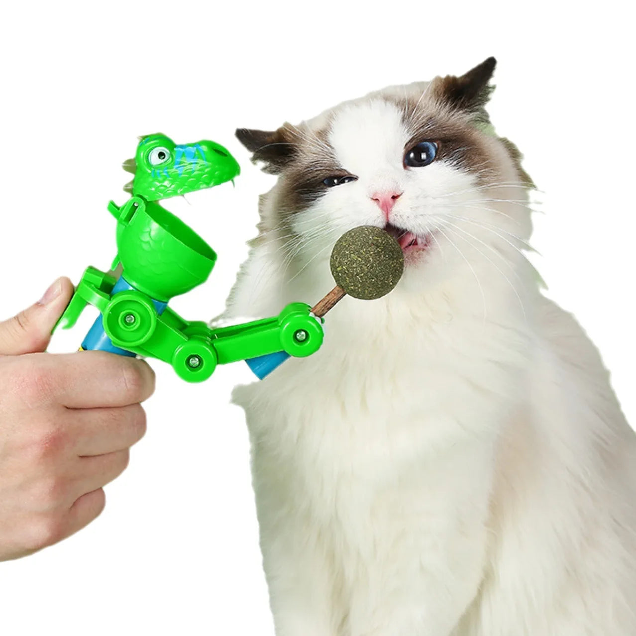 Dino Delight Duo: Cute Robot Lollipop Cat Teasers with Catnip Storage