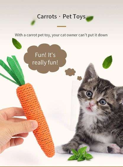 Carrot Pet Cat Toy - Paper Rope Chew with Built-in Bell for Small Animals