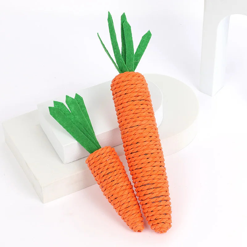 Carrot Pet Cat Toy - Paper Rope Chew with Built-in Bell for Small Animals