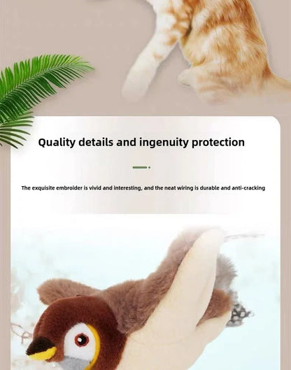 Juguetes interactivos para gatos, pájaro volador recargable, juguete para gatos que canta y aletea, no vuela, se le puede agregar hierba gatera, juguete de peluche activado al tacto