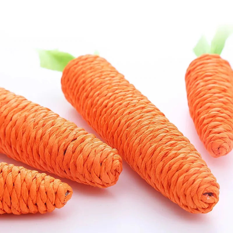 Carrot Pet Cat Toy - Paper Rope Chew with Built-in Bell for Small Animals