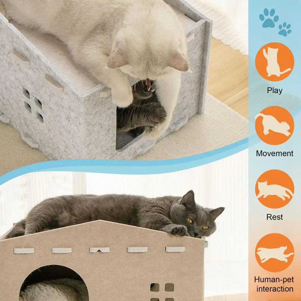 Felt Cat Cave Retreat: Scratching Cube & Cozy Nest for Multiple Cats