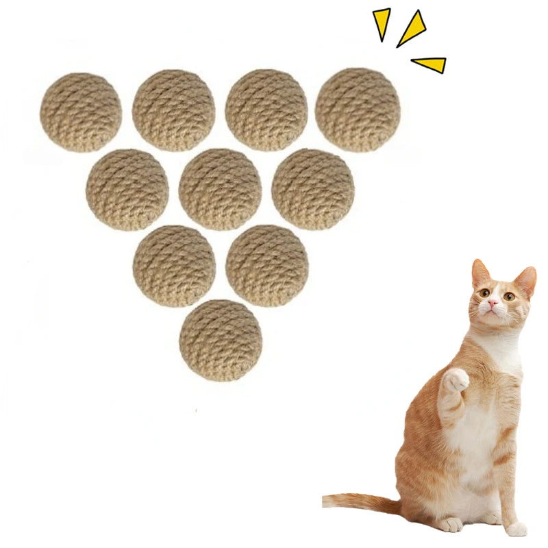 10pcs Solid Color Sisal Cat Teasing Toy Set - Durable Bell Balls & Teeth-Grinding Stick