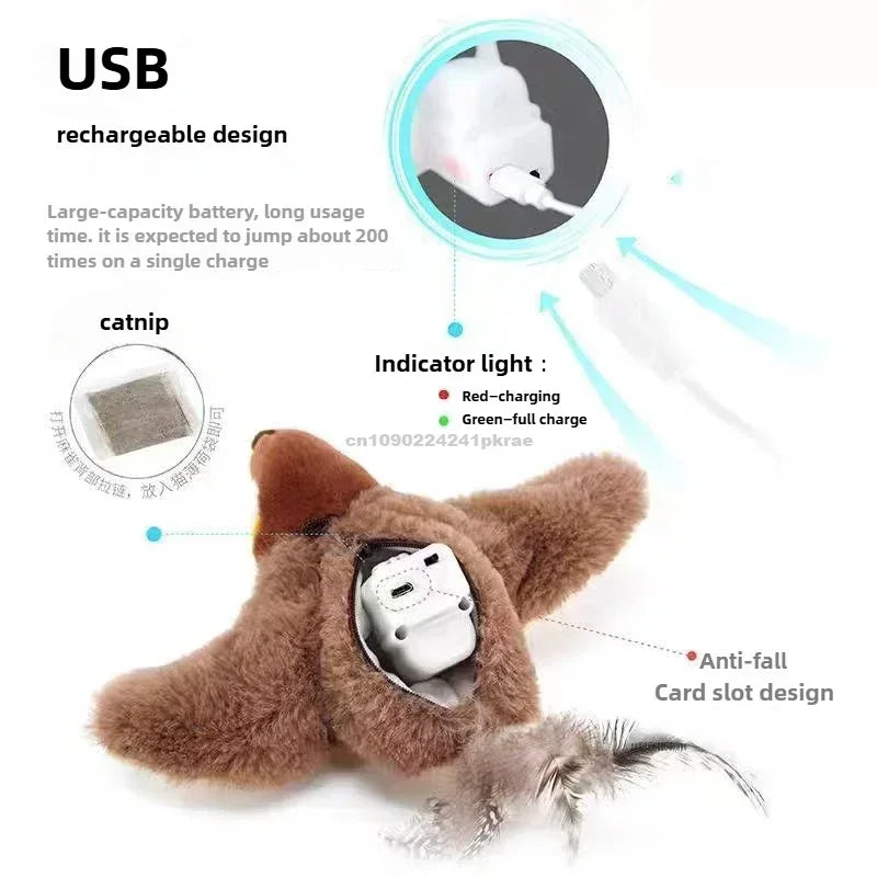 Juguetes interactivos para gatos, pájaro volador recargable, juguete para gatos que canta y aletea, no vuela, se le puede agregar hierba gatera, juguete de peluche activado al tacto