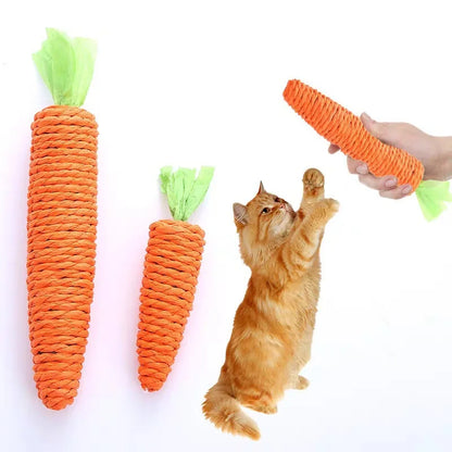 Carrot Pet Cat Toy - Paper Rope Chew with Built-in Bell for Small Animals