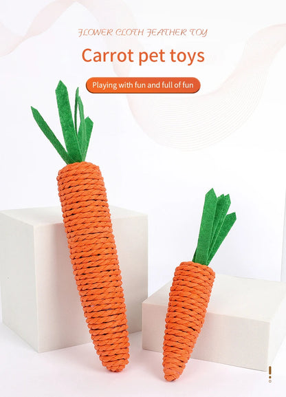 Carrot Pet Cat Toy - Paper Rope Chew with Built-in Bell for Small Animals