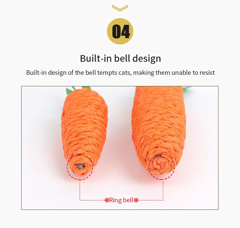 Carrot Pet Cat Toy - Paper Rope Chew with Built-in Bell for Small Animals