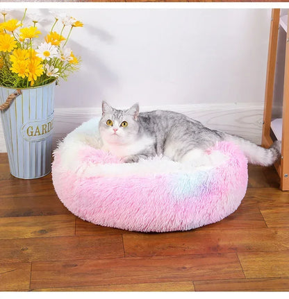 Soft Plush Round Cat Bed - 2-in-1 Pet Mattress & Sleeping Bag for Cats